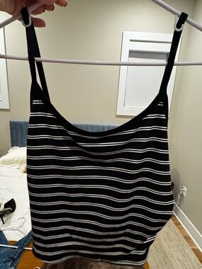 Black & White Striped Ribbed Cami Tank Top